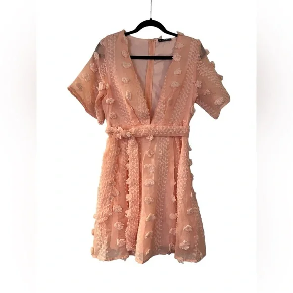 Shein Pink Embroidered Mini Dress Size Medium - Picture 2 of 10